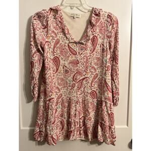 Penelope Rose peasant boho Pink Floral Lined Dress Tunic Sz S Flowy Spring